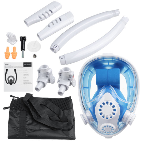 Careta FULL FACE TWOBAS doble snorkel azul y blanco