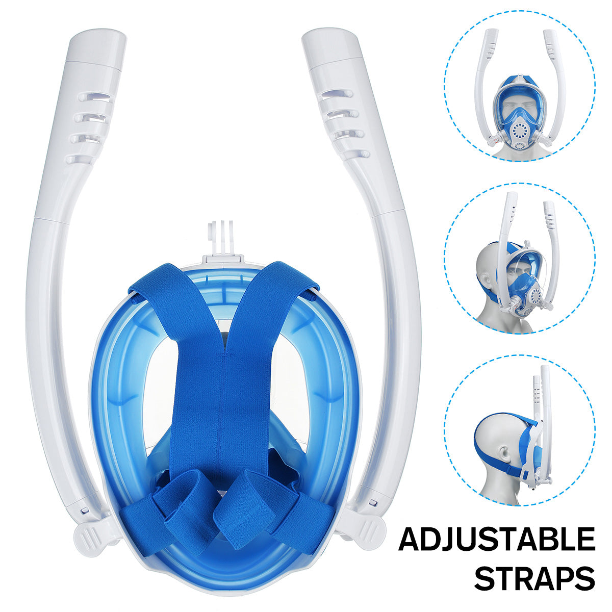 Careta FULL FACE TWOBAS doble snorkel azul y blanco