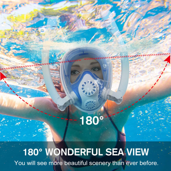 Careta FULL FACE TWOBAS doble snorkel azul y blanco