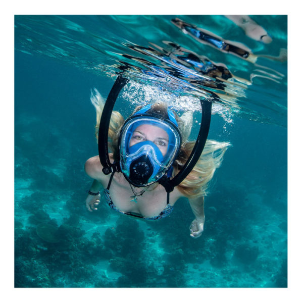 Careta FULL FACE TWOBAS doble snorkel azul y blanco