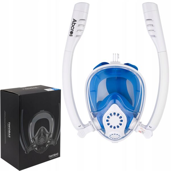 Careta FULL FACE TWOBAS doble snorkel azul y blanco