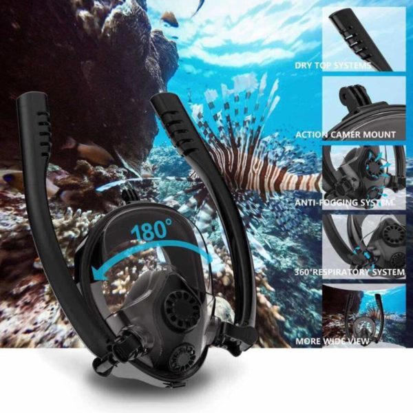 Careta FULL FACE TWOBAS doble snorkel azul y blanco